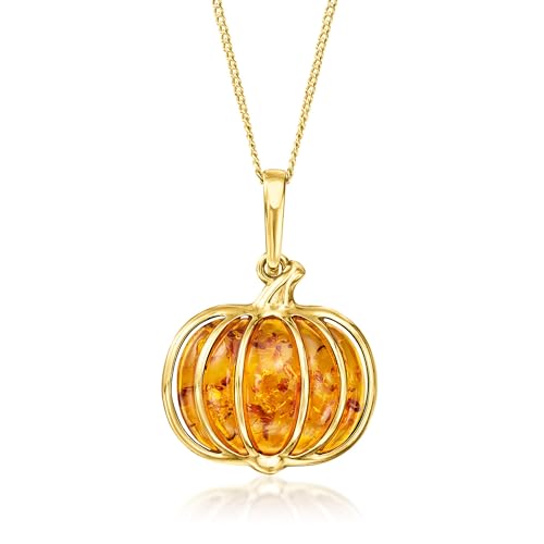 Ross-Simons Amber Pumpkin Pendant Necklace in 18kt Gold Over Sterling