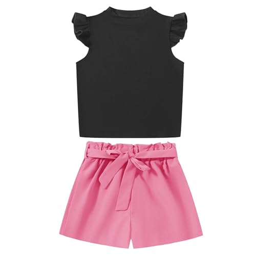 Image of Girls 2 Piece Outfit Summer Short Sets Tee Top T-shirt and Shorts with Belt Floral Print Clothing Sets