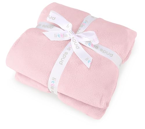 Image of LITTLE SPUD Fleece Baby Blankets Neutral for Boys and Girls, Ultra Soft Cozy 40 * 40 inch Square Bed Blanket, Lightweight Toddler Newborn Receiving Blankets for Crib Stroller, Pink