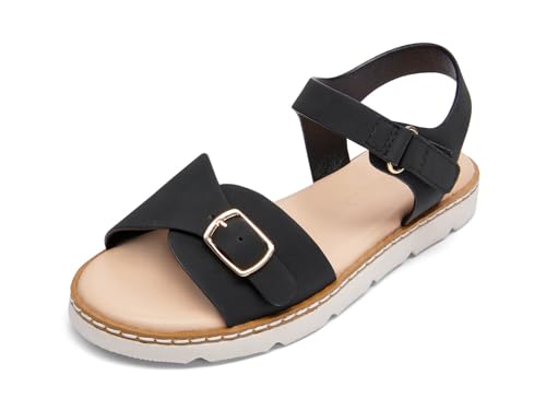 Image of Coutgo Girls Sandals Open Toe Summer Dress Shoes Adjustable Buckle Ankle Strap Comfortable Flats