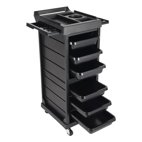 Carrito de trabajo para peluquería, peluquería con cerradura, 7 pisos, almacenamiento de pelo, carrito con ruedas, 6 cajones, carrito de trabajo para peluquería, colorear, carrito con ruedas, 88 x 50
