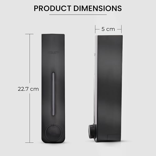 Image of Robustt Stylish Wall Mounted Liquid Soap Dispenser 360ML (Black, Pack of 1) - with Adhesive Hooks | Easy Installation for Bathroom & Kitchen - Durable ABS Material, Sleek Design