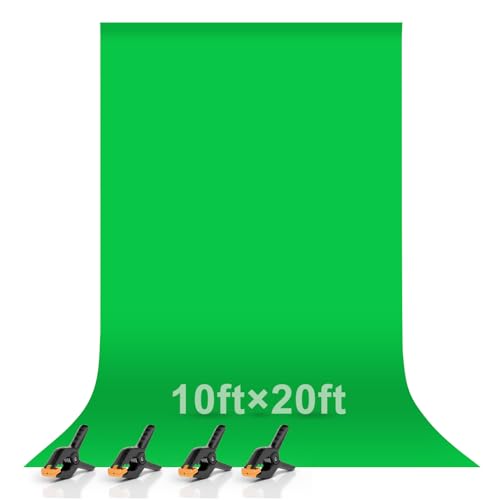 Image of EMART Green Screen Backdrop, 10 x 20 Ft Photography Greenscreen Background Sheet Fabric Kit for YouTube Video Streaming Zoom, Small Photo Chromakey Muslin Cloth Curtain with 4 Clip