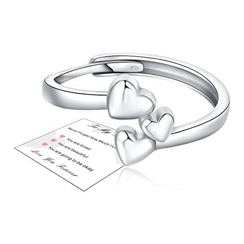 Sterling Silver Ring for Daughter-Promise Ring,Adjustable Rings for Women,Thumb Rings for Women-Silver Heart Rings,Love Ring Heart Rings for Mother Nana Mum,Mother'S Day Gifts for Her Girls Cover
