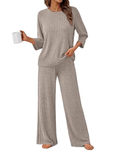 LILLUSORY Womens 2 Piece Lounge Sets Pajamas Matching Outfits 2025 3/4 Sleeve Fall Clothes Vacation Comfy Casual Sweatsuits