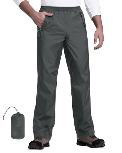 33,000ft Men's Waterproof Trousers Packable Rain Overtrousers Outdoor Lightweight Windproof Pants for Rainwear Walking Hiking Cycling Mid Grey L-32L