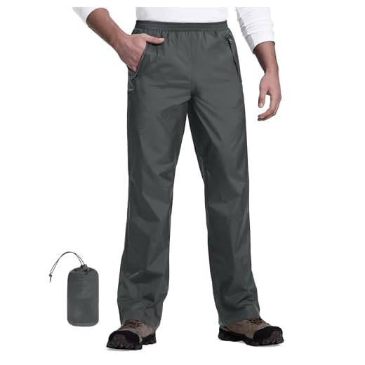 33,000ft Packable Rain Trousers Men's Waterproof Lightweight Bicycle Overtrousers Windproof Reflective Hiking Trousers for Golf Outdoor Fishing, Mid-Grey, M / 32L