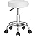 Produktbild Casaria® Hocker mit Rollen Höhenverstellbar 10 cm Polsterung 51-65cm Sitzhöhe 360° Drehbar Ø35cm Fußstütze Rund Rollhocker Drehhocker Arbeitshocker Weiß