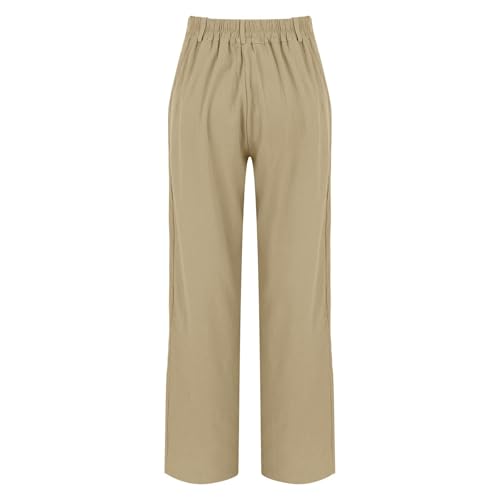 Women's Linen Pants Wide Leg Dressy Business Casual High Waisted Button Trousers Solid Palazzo Pants with Pockets4