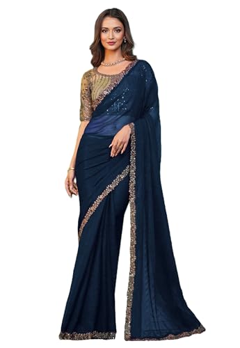 Image of Women's Bollywood Heavy Sequins Embroidery Work Georgette Saree with Unstitched Blouse