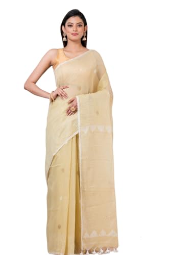 Image of Handloom Muslin Tissue Jamdani Cotton Silk Saree with Sequins Blouse