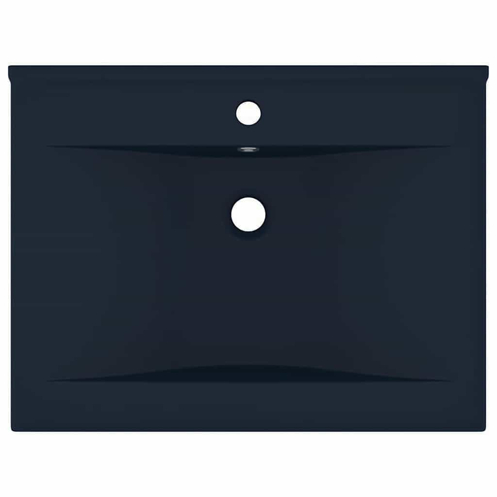Lavabo rectangular de cerámica, color azul oscuro mate, 60 x 46 cm, con orificio para grifo y orificio de rebosadero, lavabo empotrable y colgante para baño, aseo de invitados y cocina, diseño moderno