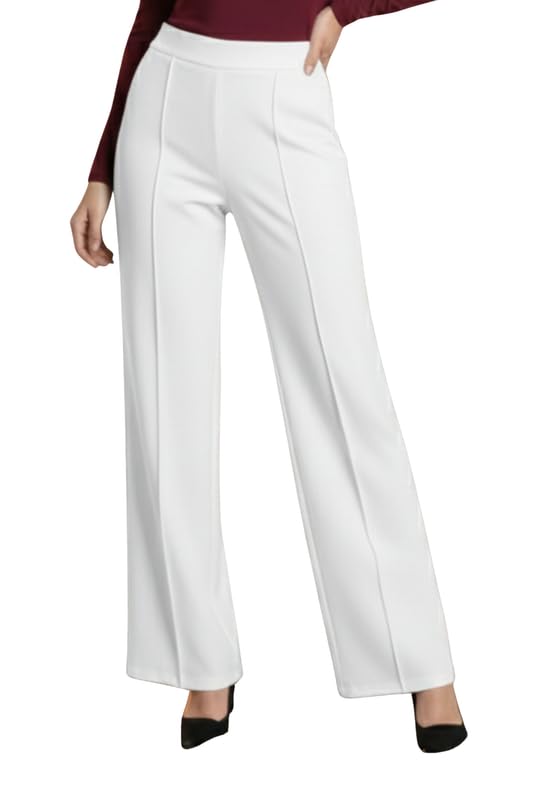 swadesi stuff Women High Waisted Wide Leg Trousers Elastic Waist Straight Fit Palazzo Pants Stretchable Fabric Office Wear Casual Bottoms for Work Travel Daily Use-picture-18