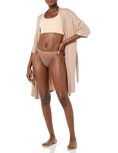 Amazon Essentials Women's Cotton And Lace Thong Underwear, Pack Of 4, Salmon Pink/Brown/Light Rose, Small #TOP2