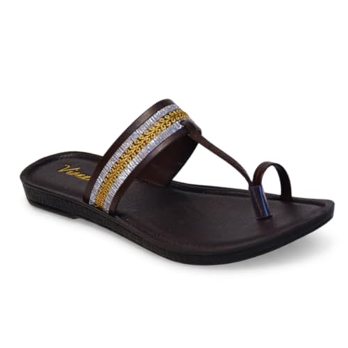 Women’s Kolhapuri Sandals | Stylish Ethnic Toe Ring Slip On Flats...
