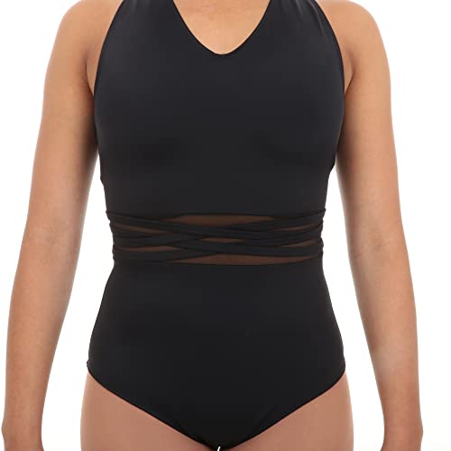 Alexandra Collection Collant feminino com decote em V e alça larga nas costas, Preto/brilho do dia,