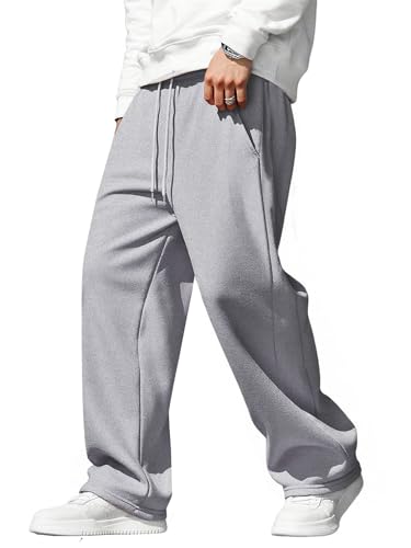 JMIERR Jogginghose Herren Baggy Einfarbig Hosen Weites Bein Sweatpants Lang Trainingshose Loose Fit Bequeme Y2k Streetwear Freizeit mit Taschen Grau L