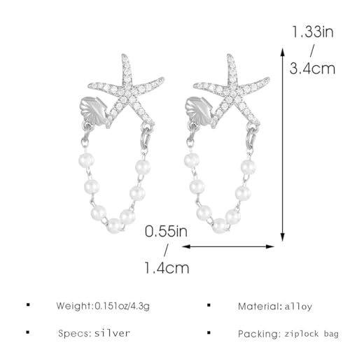 Starfish Earrings for Women Gold Sea Shell Pearl Dangle Earrings Dainty Summer Beach Vacation Earrings Ocean Scallop Sea Star Drop Earrings Simple Cowrie Fashion Jewelry2
