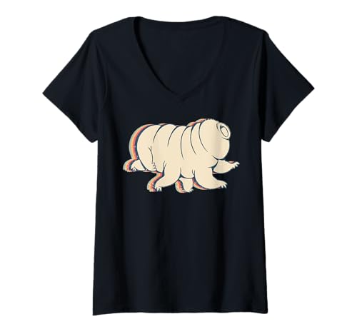 Mujer Tardigrade Water Bear Microbiología Retro Line Art Camiseta Cuello V