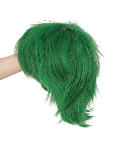 Image of Rose bud Anime Halloween Forest Green Wig for Cosplay Party Synthetic Layered Short Hair Wigs with Bangs Pastel Funny Wigs for Women Men