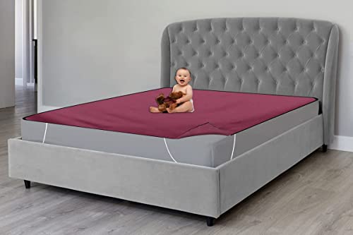 Image of The Furnishing Tree Mattress Protector /Waterproof Bedsheet Size WxL 36x72 inches Single Bed One Unit Polyester Maroon