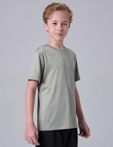 Image of 5 Pack Youth Boys Athletic Dry Fit T Shirts | Lightweight Short Sleeve Tees, Comfy Stretch, Regular Fit, for Teen Kids, Running Soccer Back to School