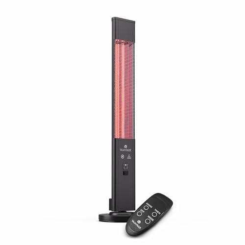 Blumfeldt Black Standing Infrared Heater, Patio Heater, 3000W Indoor & Outdoor Heater, Heaters For Home & Garden, Electric Patio Heaters, Tipping Protection, Remote, Energy Efficient Ip65 Electric Heater
