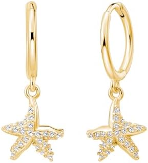 Dainty Huggie Hoop Earrings with Dangle for Women Girls, 925 Sterling Silver Small Huggie Earring with Drop Charm for Everyday