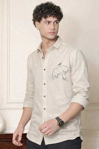 Image of MiraMichi Men's Pure Linen Shirt with Long Sleeve Collared Neck Standard Length and Button Down Closure Type |Shirt's for Men Stylish | Branded Shirt's | Formal Style