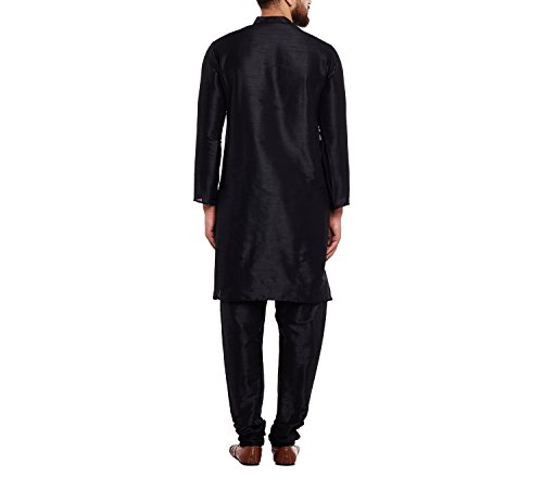 Image of SOJANYA (Since 1958 Men's Black Dupion Silk Kurta Churidaar Pyjama