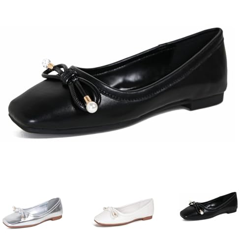 Comfortable Round-Toe Women's Leather Flats, Soft-Soled Nurse Work Shoes, Easy-to-Slip-on Walking Shoes