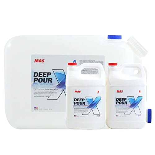 MAS Epoxies Deep Pour X Epoxy Resin Kit, Clear for Casting, Mold Making, Encapsulating, Filling Large Voids, River Tables, Sculptures, Live Edge Wood Tables (6 Gallon)