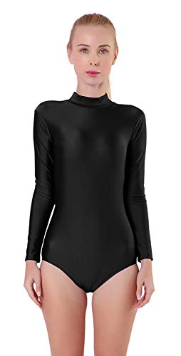 Kepblom Adult Ballet Dance Leotard Turtleneck Long Sleeve Spandex Bodysuit Tops for Women