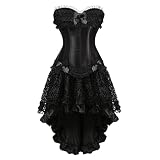 Hengzhifeng Corset con Falda Fiesta Corsés y Bustiers con Cremallera Disfraces Mujer Steampunk (EUR 32-34,Negro)
