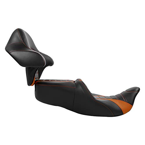 XFMT One Piece Two-Up Driver Passenger Seat with Color-Matched Wrap Around King Tour Pack Backrest Pad For Harley Touring Road King Street Electra Glide 2014-2020