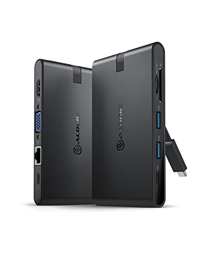 Image of ALOGIC USB-C Travel Dock Pro with HDMI 4K@30Hz, VGA, 2 x USB 3.0, Gigabit Ethernet, Micro /SD Card Slots, 2 x USB-C for data and power delivery each; Compatible with USB-C and Thunderbolt 3.0 enabled laptops.
