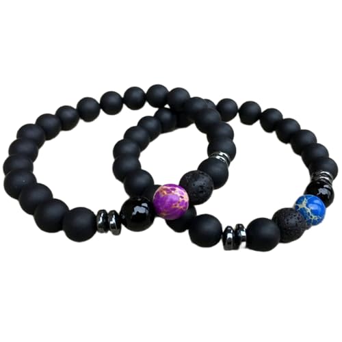 Bracelets amour à distance en onyx et lapis-lazuli pour couple