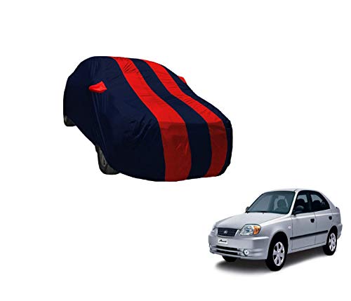 Image of Auto Hub Car Cover Compatible with Hyundai Accent with Weather Proof, Mirror Pocket, Triple Stitched, Accent Car Cover- Navy-Red
