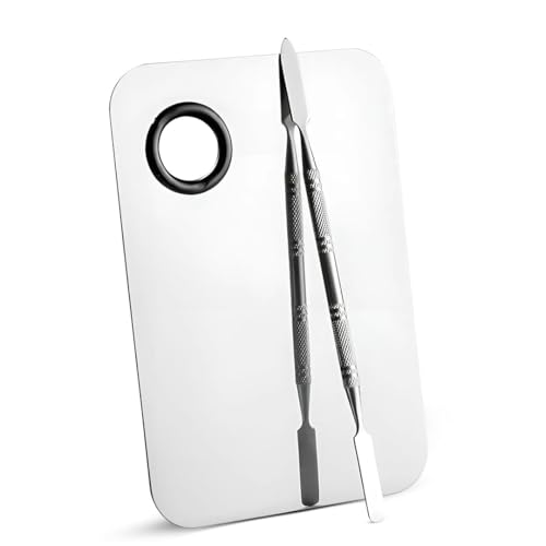 Angelie Stainless Steel Makeup Mixing Palette with Dual-Ended Spatula | Professional Cosmetic Foundation, Lipstick, Concealer & Pigment Blender Plate | Hygienic & Reusable Beauty Tool for Artists