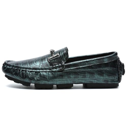 Men's Driving Loafers Casual Penny Loafers Metallic Leather Crocodile Pattern Slip-On Moccasins with Metal Buckle Soft Work Boat Shoes2