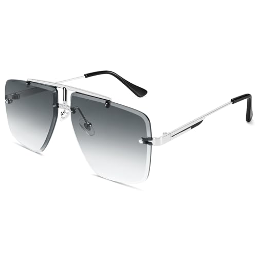 Image of Rimless Oversized Square Sunglasses for Men Trendy Fashion Big Shades Tinted Lens Gold Metal Frameless Glasses UV400
