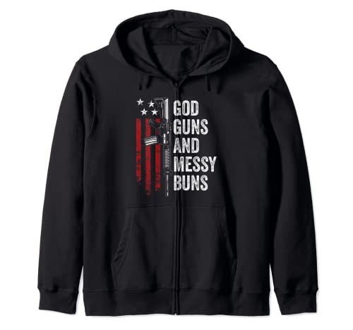 GOD GUNS & MESSY BUNS - Christian Pro Gun Bandera Americana Sudadera con Capucha