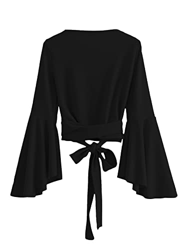 SweatyRocks Women's Long Sleeve V Neck Tie Knot Bandage Wrap Blouse Crop Top2