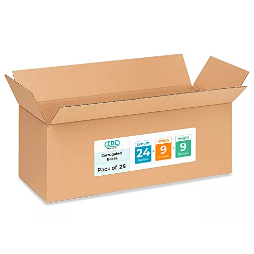 Long Moving &amp; Shipping Boxes 24"L x 9"W x 9"H (25-Pack) - Extra Strength 200 lb vs Regular - Corrugated Moving Boxes for Delivery - Cardboard Box for Shipping - Long Box by IDL Packaging