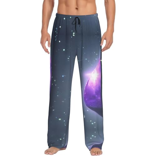 Pijama con diseño de galaxia, ligero, informal, con bolsillos, suave y cómodo, pijama largo, Negro , L