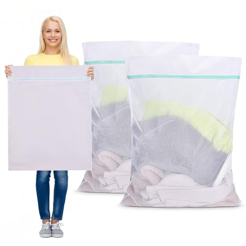 Lot de 2 Filet a Linge Machine a Laver, 60 x 80 cm Sac Linge Machine a Laver, avec Fermeture Éclair, Meuble Filet Linges Machines à Lavers, Filets de Lavage XXL, pour Rideaux, Tapis, Manteaux