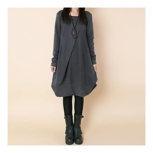 Freepey Retro Lös knä längd damer hoodie klänning vår långärmad sommar kvinnors avslappnad robe överdimensionerad Luvtröja (Color : Dark Grey, Size : L)