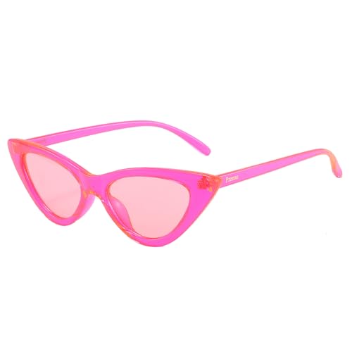 Przene Fashion Candy Cat eye Sunglasses for Women Retro Womens Eyewear Fluorescent Hot Pink Frame Pink lens