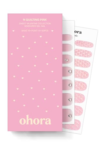 ohora Semi Cured Gel Nail Strips (N Quilting Pink) - Works with Any Nail Lamps, Salon-Quality, Long Lasting, Easy to Apply & Remove - Includes 2 Prep Pads, Nail File & Wooden Stick