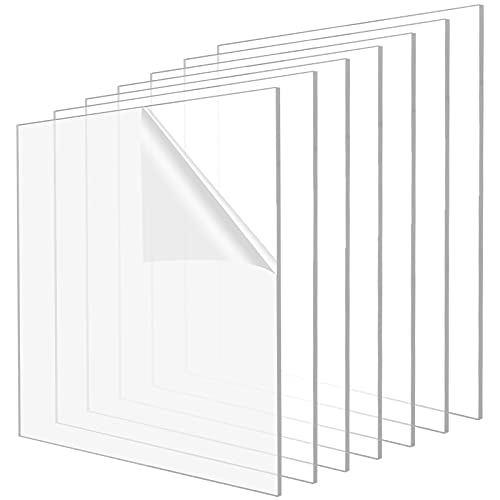 MAHIONG 8 Pieces 12 x 12 x 1/8 inch Clear Acrylic Plexiglass Sheet, Shatter Resistant Transparent Plastic Plexi Glass Board with Protective Film, Clear plexiglass Sheet for DIY Display Projects